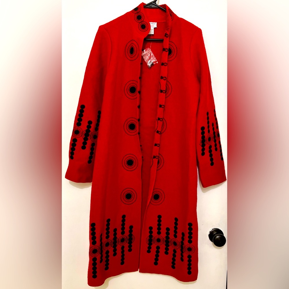 Red embroidered coat